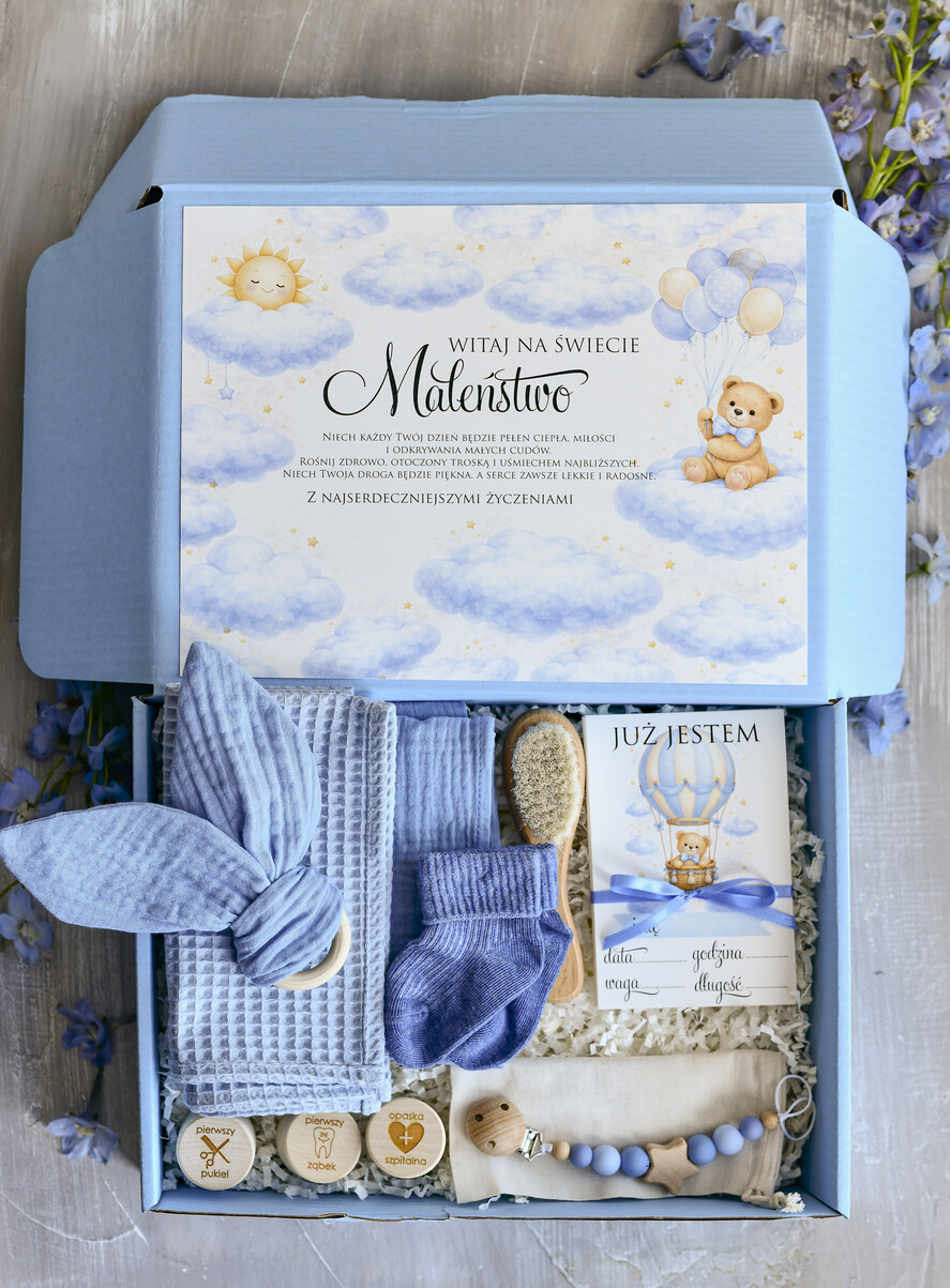 prezent dla Malucha - Wyprawka duze boxy preznetowe dla noworodka  Zestaw prezentowy dla Noworodka - Wyprawka Niemowlę Baby Shower boho gryzak pieluszka Kroki Milowe0
