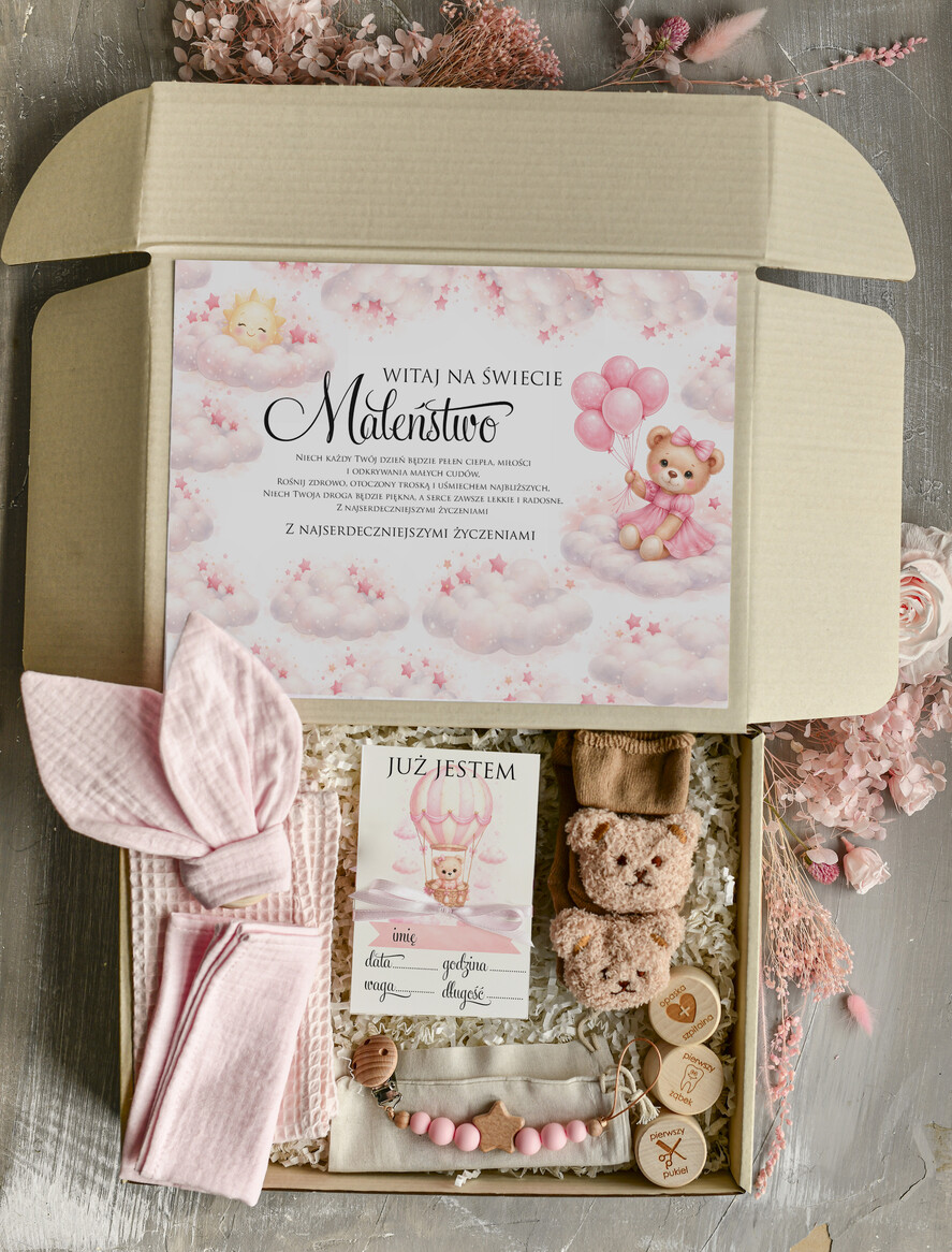 prezent dla Malucha - Wyprawka duze boxy preznetowe dla noworodka  Prezent dla Noworodka Witaj Świecie - Wyprawka Niemowlę Baby Shower gryzak pieluszka Skarpetki Misie0