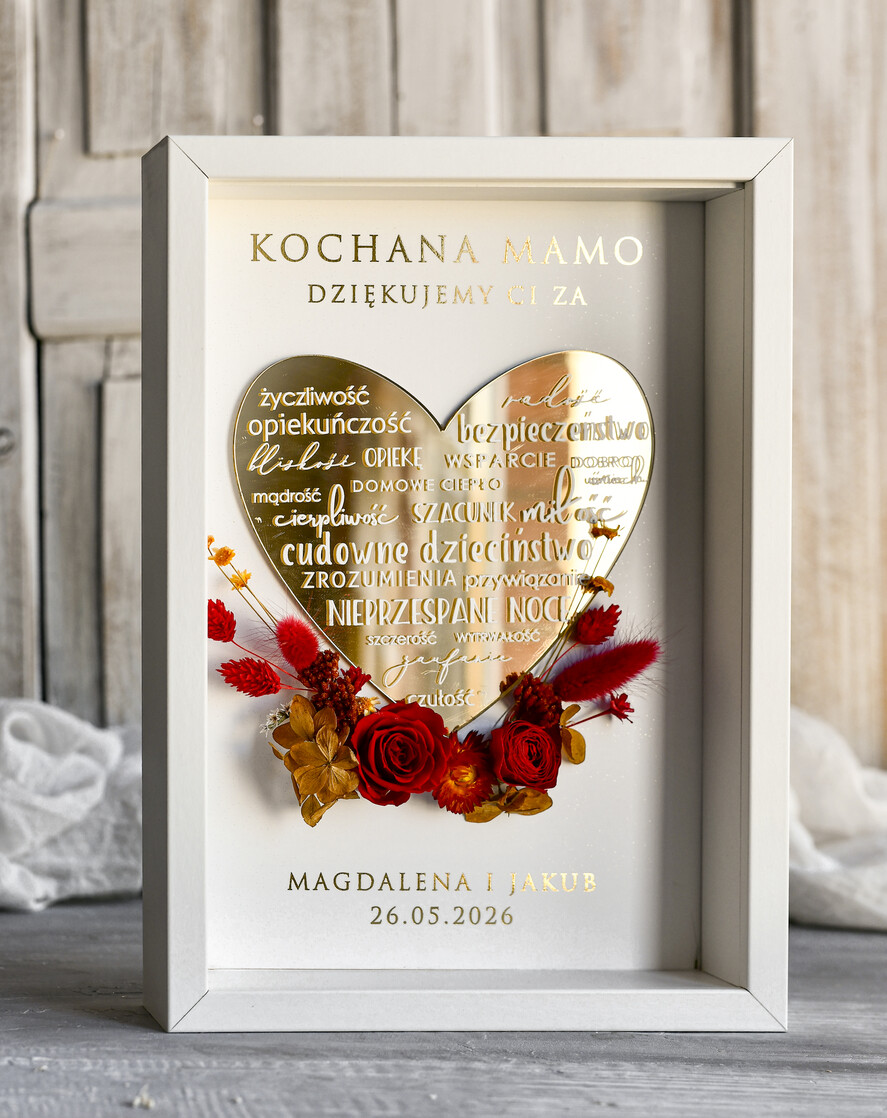 Prezenty, Podziękowania dla Mamy  Ozdobne Ramy podziękowanie dla Mamy od Pary Młodej Rama z kwiatami dla Mamy 21x30 cm 4