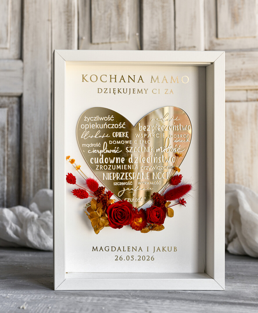 Prezenty, Podziękowania dla Mamy  Ozdobne Ramy podziękowanie dla Mamy od Pary Młodej Rama z kwiatami dla Mamy 21x30 cm 1