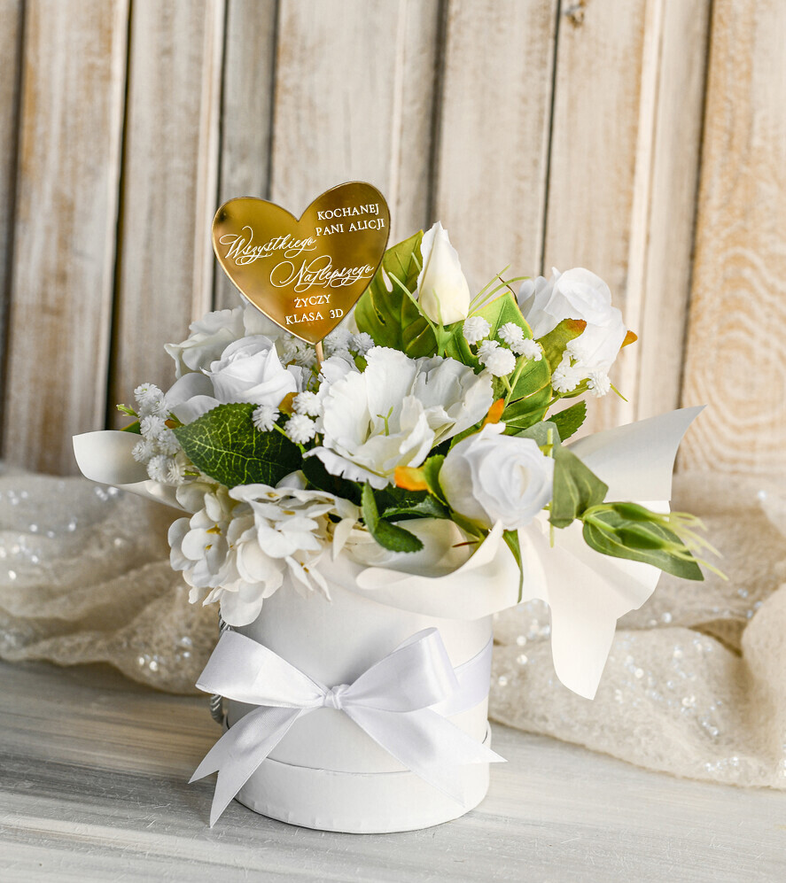 prezent dla nauczuciela/ dzień nauczyciela flower box kwiaty i słodycze Personalizowany flower box dla nauczycielki prezent na zakończenie roku Dzień Nauczyciela2