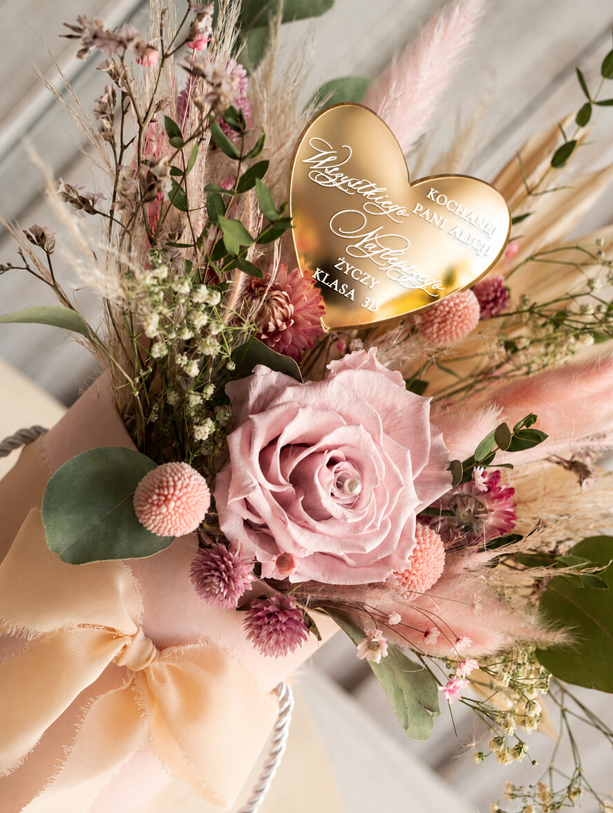 prezent dla nauczuciela/ dzień nauczyciela flower box kwiaty i słodycze Personalizowany flower box dla nauczycielki prezent na zakończenie roku Dzień Nauczyciela1
