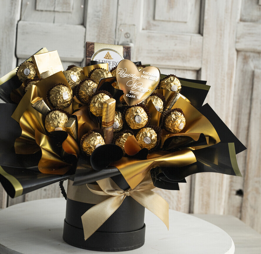 prezent dla nauczuciela/ dzień nauczyciela flower box kwiaty i słodycze Personalizowany box ze słodyczami dla nauczycielki prezent na zakończenie roku dla pani przedszkolanki0