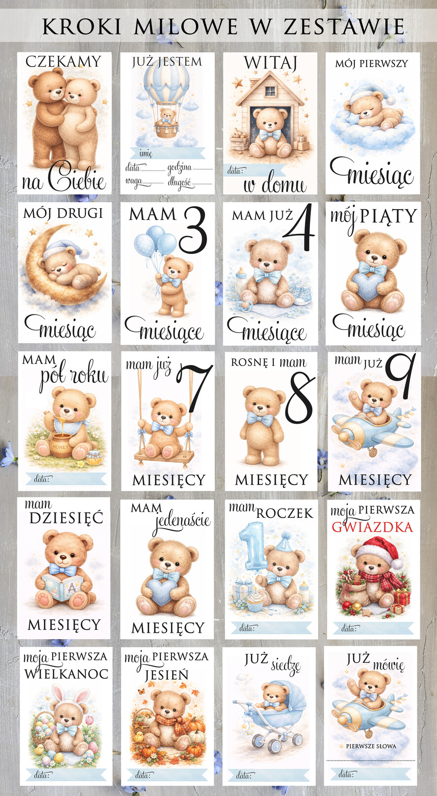prezent dla Malucha - Wyprawka małe boxy prezentowe dla malucha prezent dla malucha pudełko na ząbek włosy, zawieszka do smoczka, karty do zdjęć mój pierwszy rok2