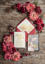 Zaproszenia ślubne Ze zdjęciem  Minimalistyczne Złocone zaproszenia ślubne ze zdjęciem  Bordowe foto zaproszenie na ślub Złote Litery i Wasze Fotki0