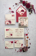 Zaproszenia ślubne Ze zdjęciem  rustykalne zaproszenia ślubne ze zdjęciem  zaproszenie na ślub cywilny i nie tylko  bordowe dalie jesienne0