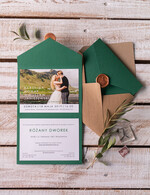 Zaproszenia ślubne Ze zdjęciem  minimalistyczne zaproszenia ślubne ze zdjęciem Zielone  rustykalne foto zaproszenie na ślub cywilny butelkowa zieleń2