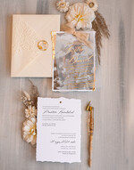 Zaproszenia ślubne Ze zdjęciem  niepowtarzalne zaproszenia ślubne ze zdjęciem, zaproszenia na ślub z płatkami złota, jedwabna wstążka na zaproszeniach ślubnych, tłoczona koperta 4