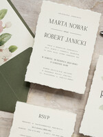 Zaproszenia ślubne Natura eleganckie zaproszenia ślubne, proste minimalistyczne zaproszenia na ślub, wydzierane krawędzie w zaproszeniach ślubnych, delikatne zaproszenia na ślub4