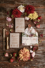 Zaproszenia ślubne Natura rustykalne zaproszenia ślubne brzoskwiniowa koperta bordo jesienne kwiaty dalie 8