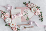 Zaproszenia ślubne Natura zaproszenia ślubne rózowe niezapominajki i hortensje boho rustykalne zaproszenie na ślub   2
