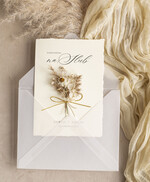 Zaproszenia ślubne Natura Zaproszenia ślubne boho z szuszonym bukiecikiem,nietypowe zaproszenia  na ślub z szuszkami i jedwabiem, rustykalne złocone zaproszenia z kalkowa kopertą13