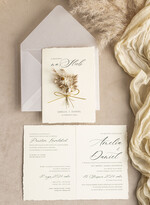 Zaproszenia ślubne Natura Zaproszenia ślubne boho z szuszonym bukiecikiem,nietypowe zaproszenia  na ślub z szuszkami i jedwabiem, rustykalne złocone zaproszenia z kalkowa kopertą19