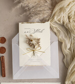 Zaproszenia ślubne Natura Zaproszenia ślubne boho z szuszonym bukiecikiem,nietypowe zaproszenia  na ślub z szuszkami i jedwabiem, rustykalne złocone zaproszenia z kalkowa kopertą0