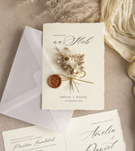 Zaproszenia ślubne Natura Zaproszenia ślubne boho z szuszonym bukiecikiem,nietypowe zaproszenia  na ślub z szuszkami i jedwabiem, rustykalne złocone zaproszenia z kalkowa kopertą10