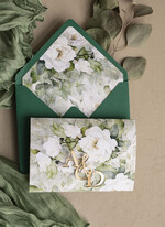 Zaproszenia ślubne Złote Glamour Poziome złote zaproszenia ślubne z lustrzanym monogramem, Kopertowe biało zielone zaproszenie na ślub złocone, zaproszenia na slub cywilny peonie 5