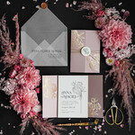 Zaproszenia ślubne Złote Glamour nietypowe zaproszenia na ślub, nowoczesny styl glamour, delikatne złote zaproszenia ślubne z piwonią  2