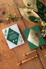 Zaproszenia ślubne Złote Glamour tropikalne zaproszenia ślubne  glamour w kolorach butelkowej zieleni i złota zaproszenie na ślub z liśćmi 2