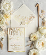 Zaproszenia ślubne Złote Glamour Złote Zaproszenia Ślubne z Listkami  Glamour Proste  Złocone Zaproszenia na Ślub Minimalistyczne Zaproszenie ślubne  10