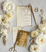 Zaproszenia ślubne Złote Glamour Złote Zaproszenia Ślubne z Listkami  Glamour Proste  Złocone Zaproszenia na Ślub Minimalistyczne Zaproszenie ślubne  2