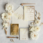 Zaproszenia ślubne Złote Glamour Złote Zaproszenia Ślubne z Listkami  Glamour Proste  Złocone Zaproszenia na Ślub Minimalistyczne Zaproszenie ślubne  8