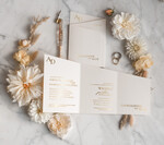 Zaproszenia ślubne Złote Glamour nowoczesne zaproszenia na ślub, glamour złota i srebrna folia, zaproszenia składane na trzy części 3