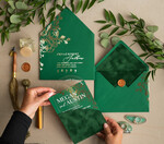 Zaproszenia ślubne Złote Glamour Eleganckie Welurowe Zaproszenia Na Ślub, Zaproszenia Na Slub W Kieszonce, Zaproszenia Z Pleksy W Kieszonce Z Weluru, Zielone Zaproszenia Na Ślub13