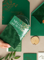 Zaproszenia ślubne Złote Glamour Eleganckie Welurowe Zaproszenia Na Ślub, Zaproszenia Na Slub W Kieszonce, Zaproszenia Z Pleksy W Kieszonce Z Weluru, Zielone Zaproszenia Na Ślub6