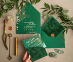 Zaproszenia ślubne Złote Glamour Eleganckie Welurowe Zaproszenia Na Ślub, Zaproszenia Na Slub W Kieszonce, Zaproszenia Z Pleksy W Kieszonce Z Weluru, Zielone Zaproszenia Na Ślub8