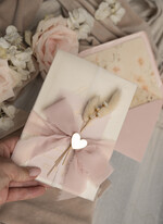 Zaproszenia ślubne Złote Glamour eleganckie zaproszenie na ślub z suszonym dmuszkiem, wyjątkowe zaproszenia ślubne z dmuszkiem, zaproszenia na ślub w stylu glamour15