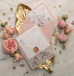 Zaproszenia ślubne Złote Glamour różowo złote zaproszenia ślubne geometryczne złote serce boho kwiaty, złocone zaproszenie na ślub przeźroczysta koperta z kalki4