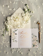 Zaproszenia ślubne Złote Glamour delikatne zaproszenia na ślub w plenerze złote i błyszczące litery białe róże, zaproszenie na ślub z kwiatami1
