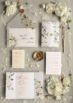 Zaproszenia ślubne Złote Glamour delikatne zaproszenia na ślub w plenerze złote i błyszczące litery białe róże, zaproszenie na ślub z kwiatami5