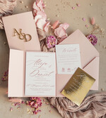 Zaproszenia ślubne Złote Glamour złote zaproszenia ślubne z lustrzanym monogramem, różowe zaproszenie na ślub złocone, zaoriszenia na slub cywilny pudrowy róż  1