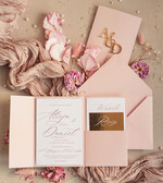 Zaproszenia ślubne Złote Glamour złote zaproszenia ślubne z lustrzanym monogramem, różowe zaproszenie na ślub złocone, zaoriszenia na slub cywilny pudrowy róż  6