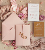 Zaproszenia ślubne Złote Glamour złote zaproszenia ślubne z lustrzanym monogramem, różowe zaproszenie na ślub złocone, zaoriszenia na slub cywilny pudrowy róż  8