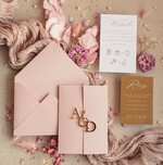 Zaproszenia ślubne Złote Glamour złote zaproszenia ślubne z lustrzanym monogramem, różowe zaproszenie na ślub złocone, zaoriszenia na slub cywilny pudrowy róż  9