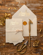 Zaproszenia ślubne Złote Glamour Proste  Złocone Zaproszenia Ślubne Minimalistyczne Zaproszenia na Ślub Twoje Miejsce szkicowane Zaproszenie Ślubne Kremowe1