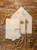 Zaproszenia ślubne Złote Glamour Proste  Złocone Zaproszenia Ślubne Minimalistyczne Zaproszenia na Ślub Twoje Miejsce szkicowane Zaproszenie Ślubne Kremowe2