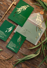 Zaproszenia ślubne Złote Glamour zoelono złote  zaproszenia ślubne eukaliptus listki  zaproszenia na ślub złocone w butelkowej zieleni10