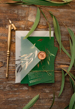 Zaproszenia ślubne Złote Glamour zoelono złote  zaproszenia ślubne eukaliptus listki  zaproszenia na ślub złocone w butelkowej zieleni18