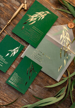 Zaproszenia ślubne Złote Glamour zoelono złote  zaproszenia ślubne eukaliptus listki  zaproszenia na ślub złocone w butelkowej zieleni5