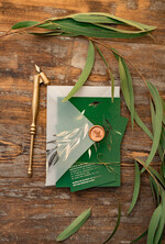 Zaproszenia ślubne Złote Glamour zoelono złote  zaproszenia ślubne eukaliptus listki  zaproszenia na ślub złocone w butelkowej zieleni7