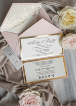 Zaproszenia ślubne Złote Glamour eleganckie złote zaproszenia ślubne, delikatne zaproszenie na ślub, zaproszenie ślubne w stylu glamour, złote litery na zaproszeniach ślubnych, zaproszenia ślubne składane w kopertę 9