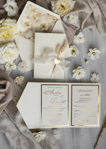 Zaproszenia ślubne Złote Glamour Eleganckie Zaproszenie Na Ślub Z Suszonym Dmuszkiem, Wyjątkowe Zaproszenia Ślubne Z Dmuszkiem, Zaproszenia Na Ślub W Stylu Glamour0