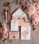 Zaproszenia ślubne Złote Glamour ekskluzywne zaproszenia ślubne złote luksusowe zaproszenia na ślub boho kwiaty w kopercie i etui1