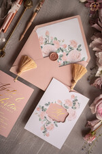 Zaproszenia ślubne Złote Glamour ekskluzywne zaproszenia ślubne złote luksusowe zaproszenia na ślub boho kwiaty w kopercie i etui2