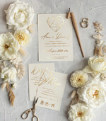 Zaproszenia ślubne Złote Glamour Złote  błyszczące zaproszenie na ślub z geometrycznym secem Złote Zaproszenia Ślubne z Listkami  Glamour Proste  Złocone Zaproszenie na Ślub7