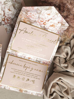 Zaproszenia ślubne Złote Glamour Poziome złote zaproszenia ślubne z lustrzanym monogramem, Kopertowe różowe zaproszenie na ślub złocone, zaproszenia na slub cywilny pudrowy róż4