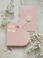 Zaproszenia ślubne Złote Glamour Eleganckie Nowoczesne Złote Zaproszenia ślubne Składane Serce, Złocone Minimalistyczne Zaproszenie na Ślub, Proste Zaproszenie ślubne z ozdobnym spinaczem 1